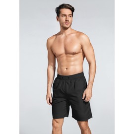 ACHTELEPHS Long Swimming Trunks, Men's Swimming Shorts, Quick-Drying Board Shorts with Mesh and Adjustable Drawstring, black