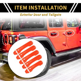REPAIROCK 1 Set Exterior Door Handle Covers Tailgate Door Handle Cover for Jeep Wrangler JL JLU 18-22 for Jeep Gladiator JT 20-21 Car Door Handle Protector with Smart Key Holes ABS Orange