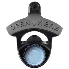 Jumiok Magnetic Wall Mounted Beer Opener Black Post Mountable Bottle Cap Opener with Magnets Built-in for Gifts