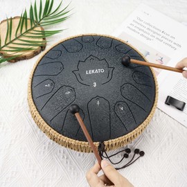 LEKATO Steel Tongue Drum 13 Inch 15 Notes Steel Drum C Key Beginner/Professional Handpan Drum Percussion for Meditation Yoga Musical Education, Best Gift for Familes/Friends