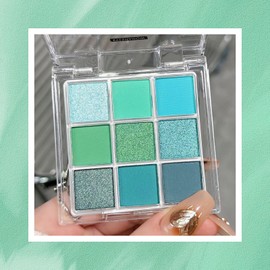 Green Eyeshadow Palette, Matte Shimmering Eye Shadow Pallets for Women, Cool Girl Matte Make-Up Palettes, Glitter Eyeshadows 9 Colour Long Lasting Highly Pigmented, Gift for Women