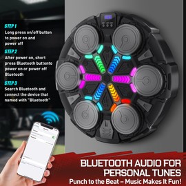 Esnowlee 2025 Music Boxing Machine for Adults and Kids, Smart Bluetooth Boxing Training Equipment with Gloves & Rhythm Games,Wall Mounted Boxing Mchine for Home,Office, Gym (Black)