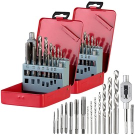 AGT Metal Drills: Set of 2 Drill & Tap Set for Metal & Plastic, 15 Pieces (Tap & Drill Set, Spiral Drill, Cordless Screwdriver)