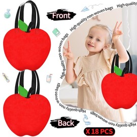 Ertyjikg 18 PCS Non-Woven Bags Mini Apple Gift Tote Bags Reusable Back to School Goodie Treat Candy bag for First Day of School Birthday Party Decoration Apple Shower Supplies