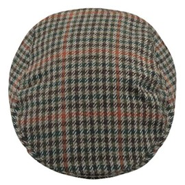 Tom Franks Mens Checked Wool Mix Tweed Flat Cap Khaki Orange L/XL