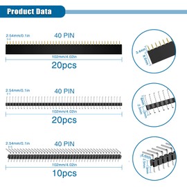 VooGenzek Pack of 50 3 Types 2.54 mm 40 Pin Straight Single Row Stackable Female Header Male and Female Pin Header Socket Connector Strip for Arduino Stackable Shield