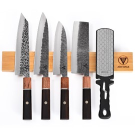 ARTIDGE 6Pcs Japanese Knife Set with Diamond Sharpening Plate & Bamboo Magnetic Strip, Solid Wood Octagonal Handle, High Carbon Steel Professional Chef Knife Set for Home and Commercial Use