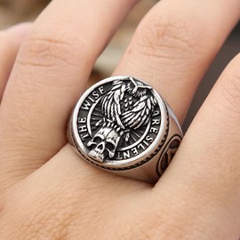 ZMY Home Owl & Skull Signet Ring - Masonic Design Statement Stainless Steel Jewelry (7)