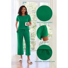 Womens 2 Piece Outfits Sweatsuits Casual Pullover Short Sleeve Tops and Wide Leg Sweatpant Lounge Sets Tracksuit Set