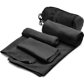 Toalla Microfibra Secado Rápido 3 Pack, Toalla Natacion Super Absorbente Toalla Gym de Baño Suave y Ligero para Natacion, Toalla de Viaje Ligera y Portatil para Natacion, Deporte, Baño, Viajes, Negro