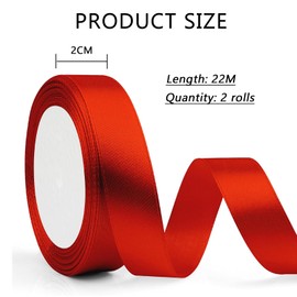 SURALIN 2 x red ribbon, 44 m gift ribbon, red width, 20 mm red ribbon, christening, birthday, decoration, gift wrapping