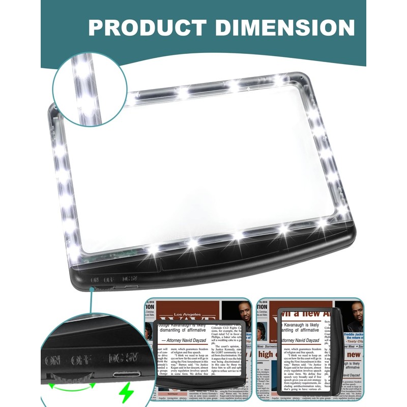 5X Rechargeable Magnifying Glass for Reading, Large Bright LED Lighted