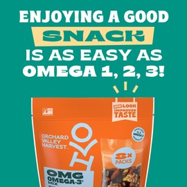 Orchard Valley Harvest OMG Omega-3 Mix, Walnuts, 8 oz Resealable Bag, Dark Chocolate Blueberries, Sweetened Cranberries, Almonds, Pistachios, Gluten Free, Non-GMO, Healthy Snacks for Adults