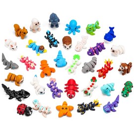 VZZNN 34 Pack Mini 3D Printed Animals - Articulated Fidget Animal Toys for Kids Classroom Valentines Exchange, Small 3D Printed Animal Toys Bulk