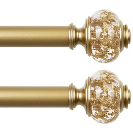 2 Pack Curtain Rods, 1 Inch Telescoping Drapery Rod 28 to 48 inch (2.3 to 4 ft), USFOOK Curtain Rods for Windows 16 to 44 Inches, Luxury Gold Translucent Finials