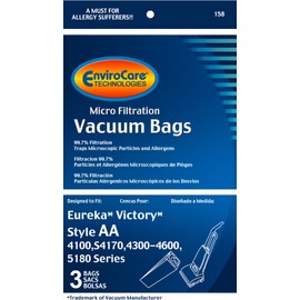 EnviroCare Replacement Micro Filtration Vacuum Cleaner Dust Bags Designed to Fit Eureka Style AA Victory and True HEPA Uprights. 3 pack