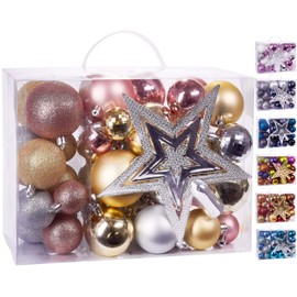 Brubaker, 50-Piece Christmas Baubles Set With Tree Topper - Artificial Christmas Decorations