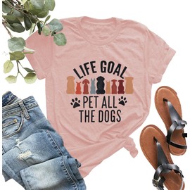 Women Mom Tshirts Life Goal Pet All The Dogs Letter Print Shirts Funny Saying Dog Lover Tee Top