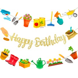Garden Birthday Party Decorations 3Pcs Gardening Tool Theme Banner Garlands Gardening Birthday Hanging Decorations for Spring Theme Party Supplies