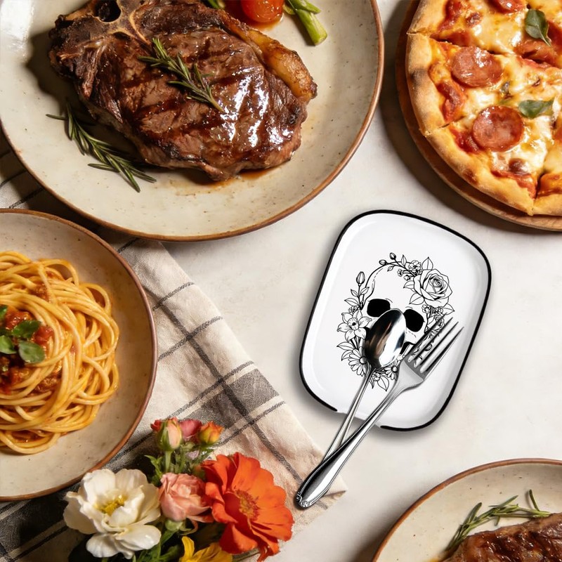 ANATTASOUL Skull & Rose Spoon Rest for Stove Top for