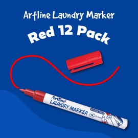 Artline Laundry Fabric Markers Permanent for Clothes, High Density Instant Dry Ink for Bright Clothing & Labels, Fabric Marker with 0.7 mm Fine Tip, Red, Pack of 12