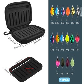 Trout Spoon Set 16 Pieces Artificial Bait Spinner Blinker Set Trout Bait Spoons Set 2.5g/3.5g/5g Fishing Accessories with Storage Box for Trout Bass Pike Zander