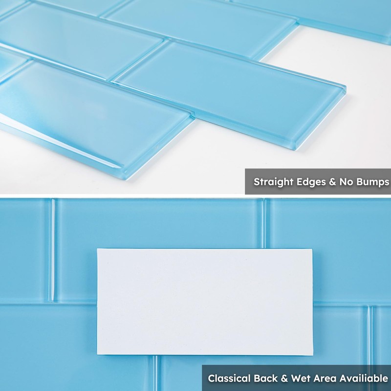Diflart Blue Glass Subway Tile, 3x6 Inch, 4 Sq.Ft, Glass