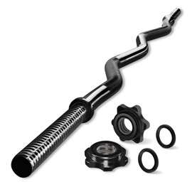 YES4ALL 480lbs Black EZ Curl Bar, 47 Inches Curling Barbell, 1 Inch Weight Lifting Bars for Bicep Tricep, 2 Star Collars