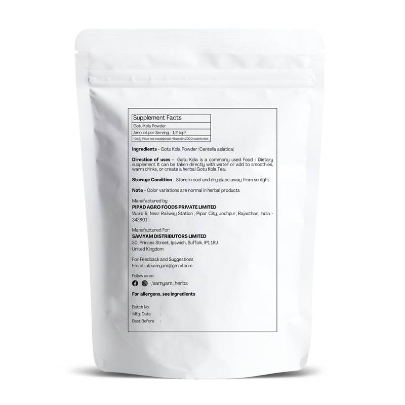 SAMYAM Gotu Kola Powder - 500g Pack | Centella asiatica,