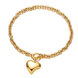 Silver 18k Gold Rose Gold Plated Charm Chunky Stainless Steel Chain Heart Toggle Choker Bracelet Necklace Set for Womens Fashion Valentine Jewelry Set