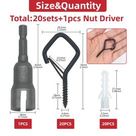 AIMUNOK 20 Sets Q-Hanger Hooks with Safety Buckle,Windproof Screw -in Hooks for Hanging Plants, Outdoor String Light, Christmas Light, Winged Nut Driver Included (Black, 2.2 Inch)