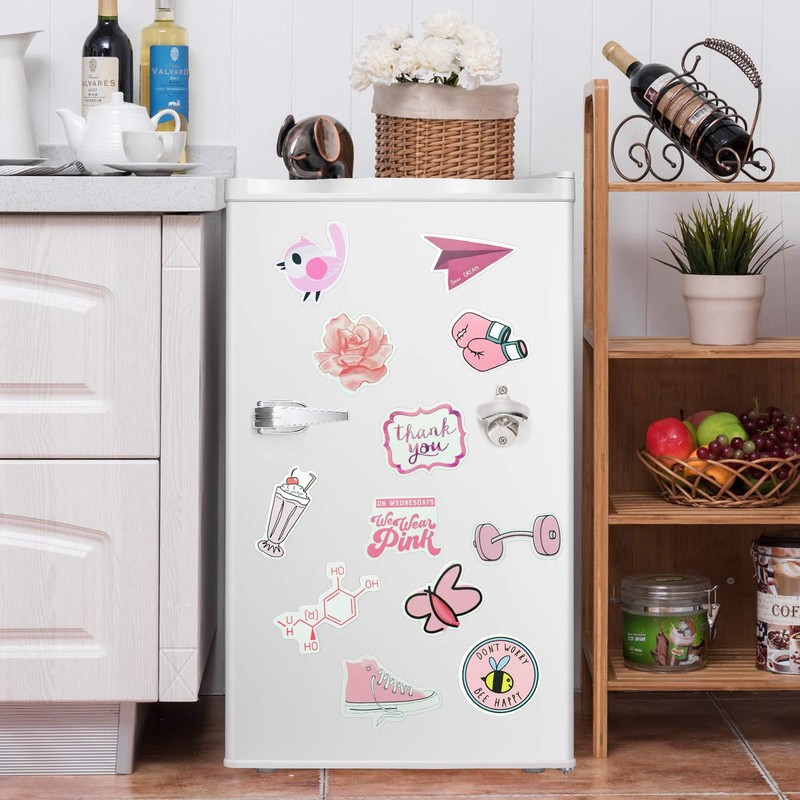 Cute Preppy Pink Stickers,50Pcs Waterproof Vinyl Aesthetic Girly Stickers for