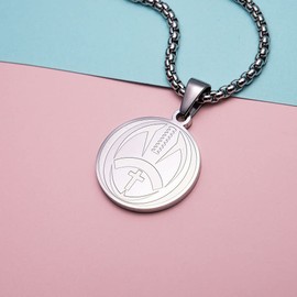 Colentine Football Medal Necklace - 1" Round Stainless Steel Football Cross Athletes Pendant with Inspiring Philippians 4:13 Necklace for Boys Christmas Gift (Silver)
