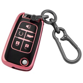 EKALA for GMC Chevy Key Fob Cover Case with Keychain, Soft TPU Key Case Shell Fit for Chevy Cruze Camaro Malibu Equinox Impala Buick GMC 5 Buttons Flip Folding Key Fob Shell (CL-Chv-5F-P)