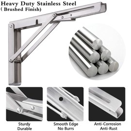 Folding Shelf Brackets 12 Inch, Pynsseu Heavy Duty Stainless Steel Collapsible Wall Mounted Shelf Bracket for DIY Table Work Bench, Space Saving DIY Bracket, 2 Pack