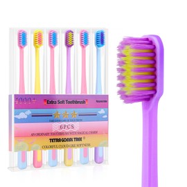Stocking Stuffer - Extra Soft Toothbrush for Sensitive Teeth & Gums - Gum Care Toothbrush with 4000 Ultra-Soft Bristles, Compact Small Head,(Macaron Color) - Pack of 6