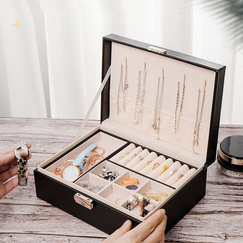 Double Layer Jewelry Box Soft PU Leather Jewelry Storage Organizer