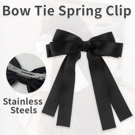 Bow Hair Clips,2 PCS Hair Bows for Women,Big Bowknot Metal Spring Clips with Long Ribbon(Black Red)