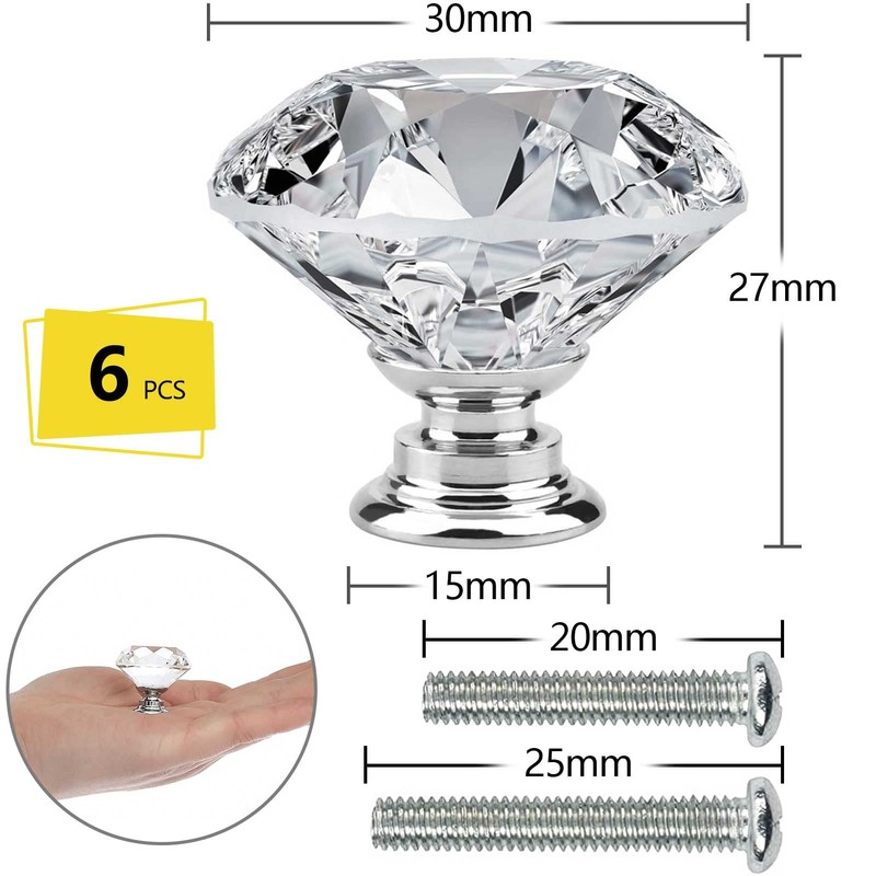 JIIDAA 6 PCS Cabinet Knobs with 2 Sizes Screws, 30mm