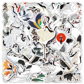 White Crane Stickers Pack of 50 Cute Cartoon Birds Stickers for Skateboard Scrapbook Laptop Car Bicycle Luggage Motorcycle Vinyl Waterproof Animal Stickers for Children Teenagers