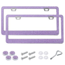 iolory 2 PCS Bling License Plate Frame,Rustproof Bling Glitter Diamond Car License Plate Cover Holder,Stainless Steel Car Plate Cover,Fit for Most US and Canadian Standard License Plates (Purple)