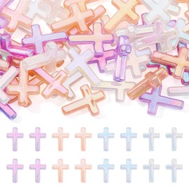 FASHEWELRY 50Pcs Glow in The Dark Cross Beads Acrylic Jesus Cross Beads Crucifix Cross Spacer Beads Luminous Beads for Easter Necklace Bracelet Jewelry Making
