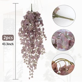 RECUTMS 2Pcs Hanging Ivy Garland Silk Faux Plastic Vine Leaves Artificial Wall Plants UV Resistant for Home Wall Bedroom Shelf Garden Wedding Decorations 3.3FT (Purple)