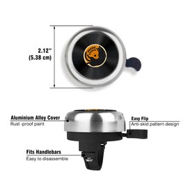 WIRESTER Silver Aluminum Round Bike Bell, Classic Ring Bicycle Bell, Bike Accessories Bell Ring for Adults Kids Girls Boys - Black Cat Meows Records