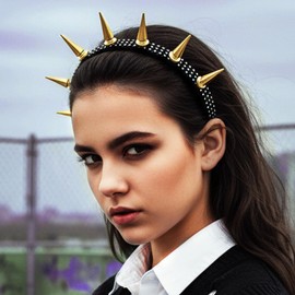 Maeaccx Gold Spiked Headband for Women, Punk Gothic Headwear, Spiky Rivet Rock Costume Accessories