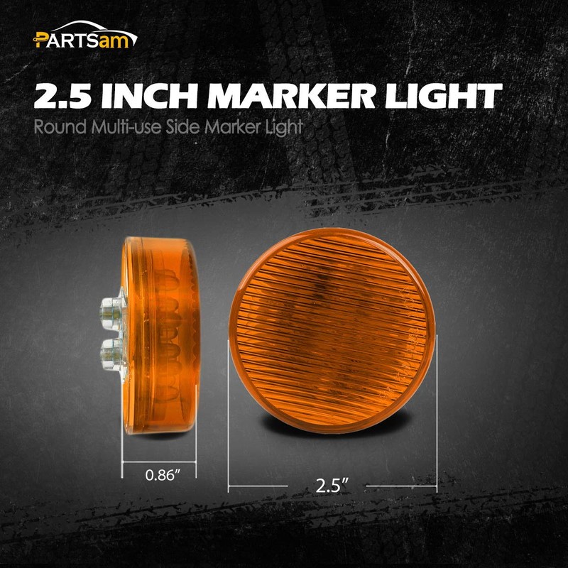 Partsam 10pcs 2.5" Round Amber Trailer 13LED Side Marker, 2.5