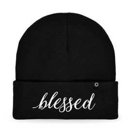 DALIX Embroidered Blessed Beanie Cap Cuffed Knit Hat Women in Black