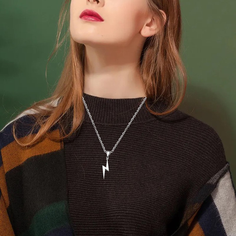 Peasimy Stainless Steel Lightning Necklace for Men Women Gothic Punk