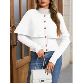 Saodimallsu Womens Cropped Cardigan Sweater Long Sleeve Fall Knit Cape Sweaters Button Up Trendy Outfits 2025 White