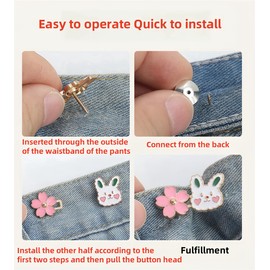 ZHU IN SY Jeans Button 3 Sets Pant Waist Tightener, Adjustable Waist Buckle Sets No Sew and No Tools Detachable Decorative Buckles, Women Skirt Loose Jeans